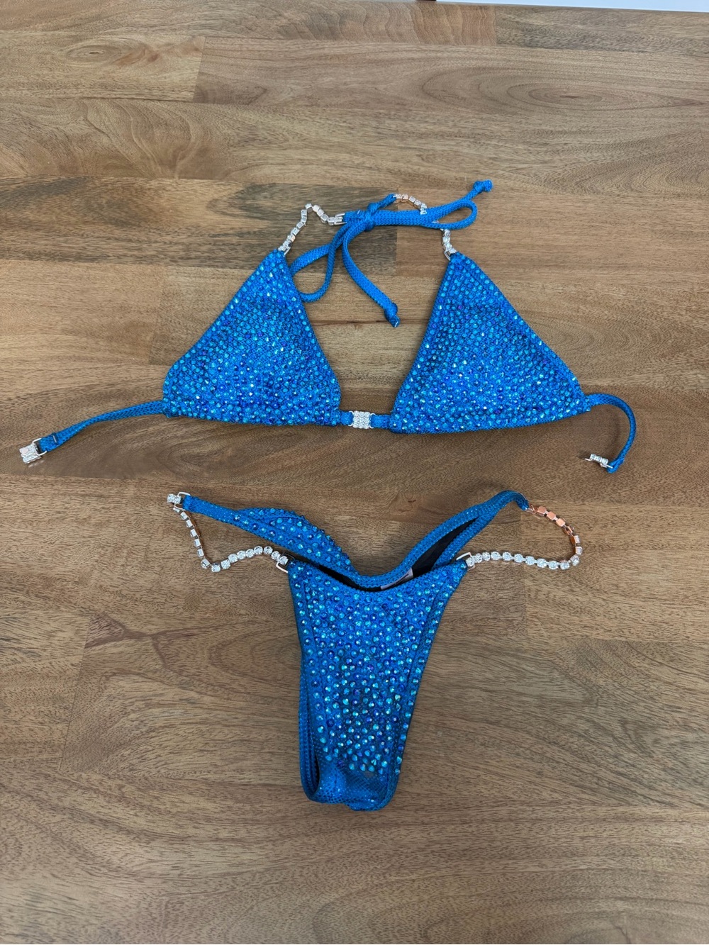 Blue Crystal Embellished Women’s Bikini Competition Suit
